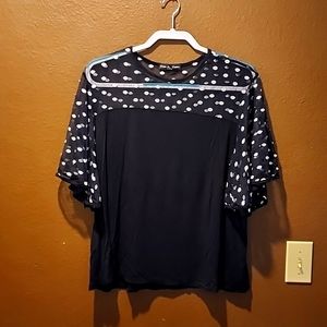 Kim and Cami Black and Silver Flutter Sleeve Blouse